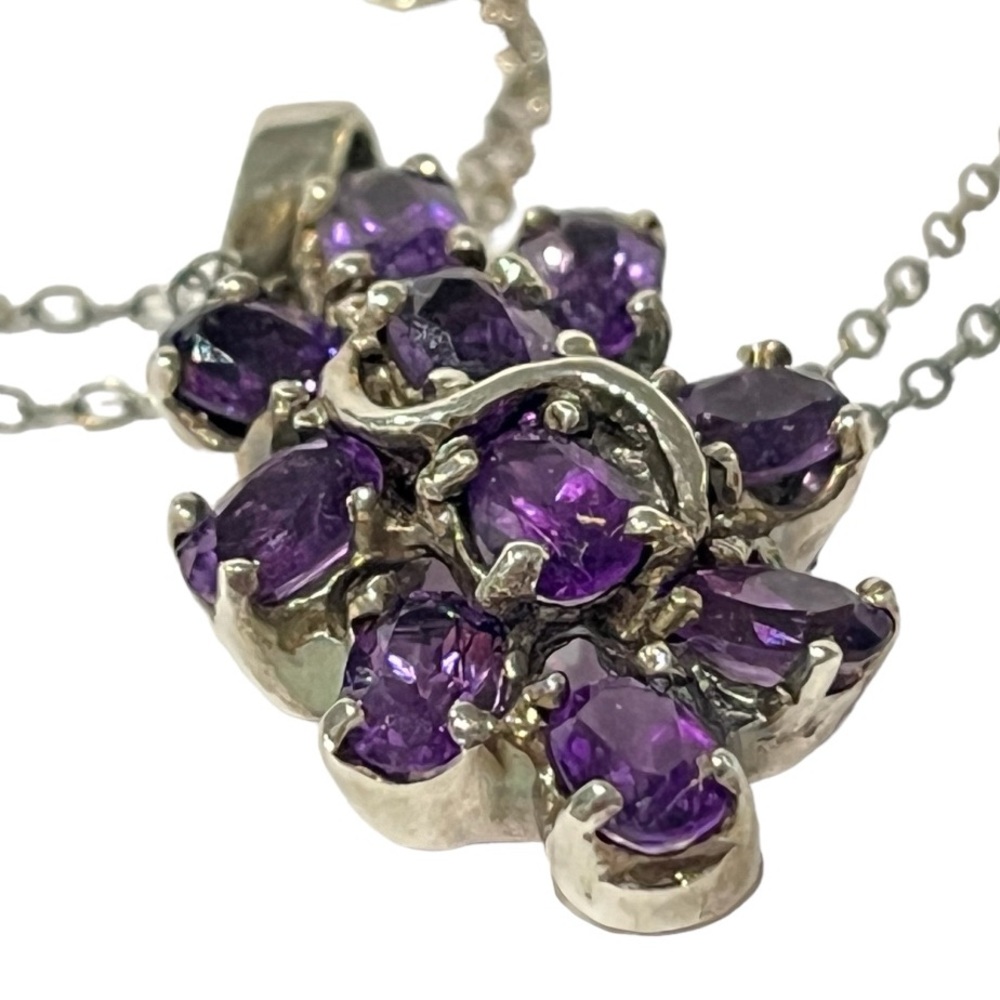 Vintage Amethyst gemstone cluster sterling pendant on 18” sterling silver chain.